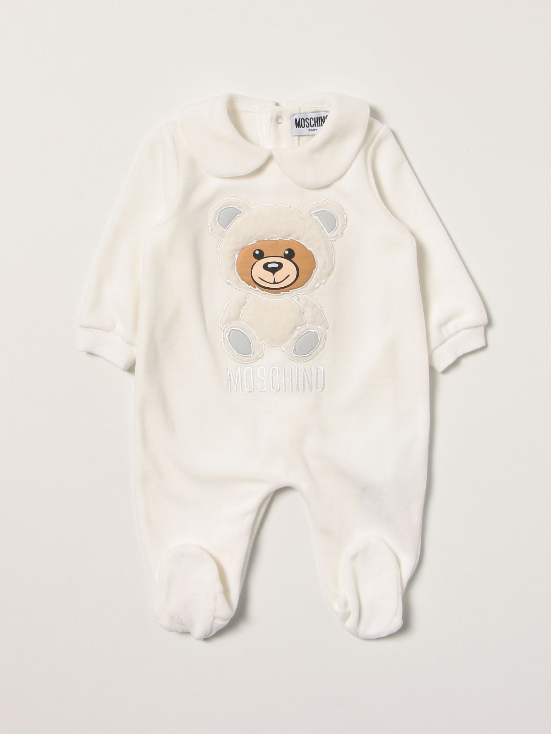 Tracksuits Moschino Baby: Moschino Baby footed jumpsuit with teddy bear yellow cream 1