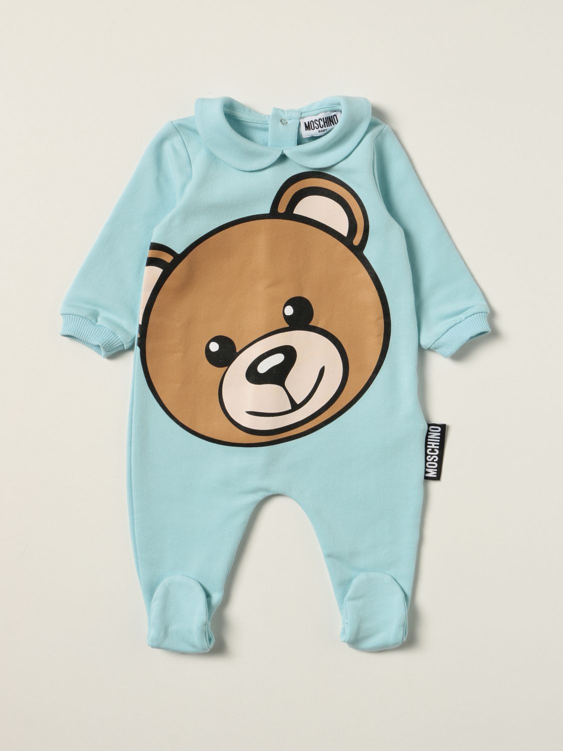 Tracksuits Moschino Baby: Moschino Baby footed jumpsuit with big teddy sky blue 1