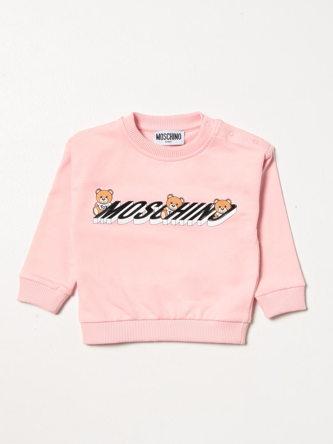 MOSCHINO BABY cotton sweatshirt with teddy Pink Moschino Baby sweater MUF03N LDA18 online