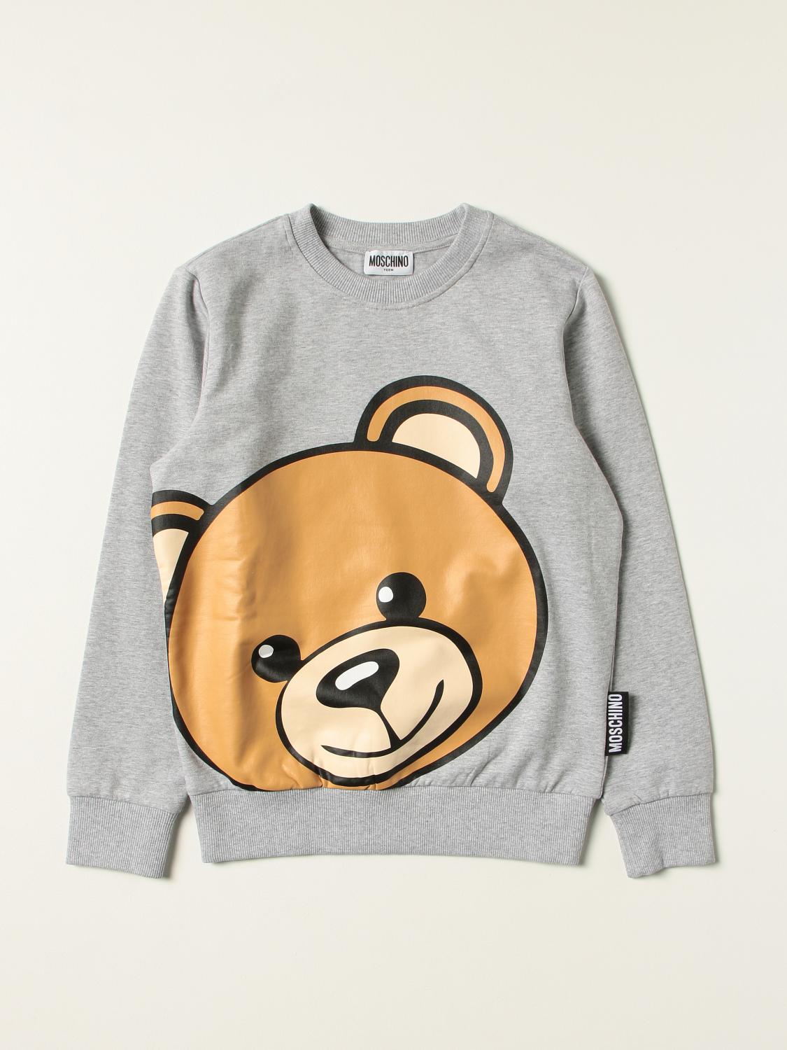 MOSCHINO KID: Felpa in cotone con teddy - Grigio | Maglia Moschino Kid  H6F039 LDA16 GIGLIO.COM
