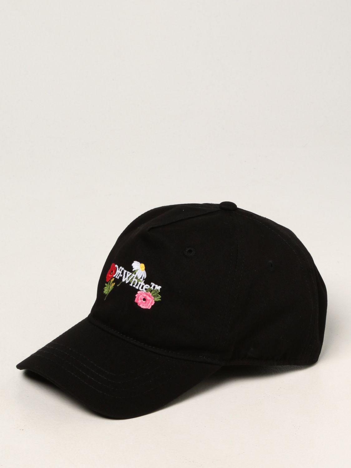 Girls' hats Off-White: Off White baseball cap with embroidered flower logo black 1