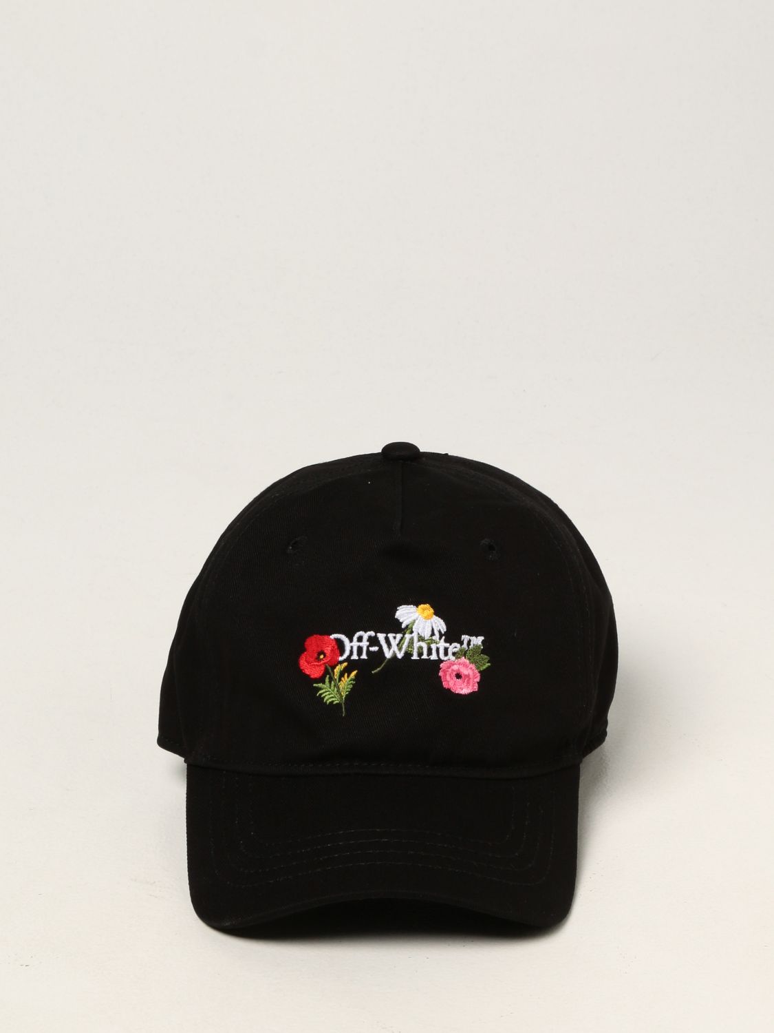 Girls' hats Off-White: Off White baseball cap with embroidered flower logo black 2