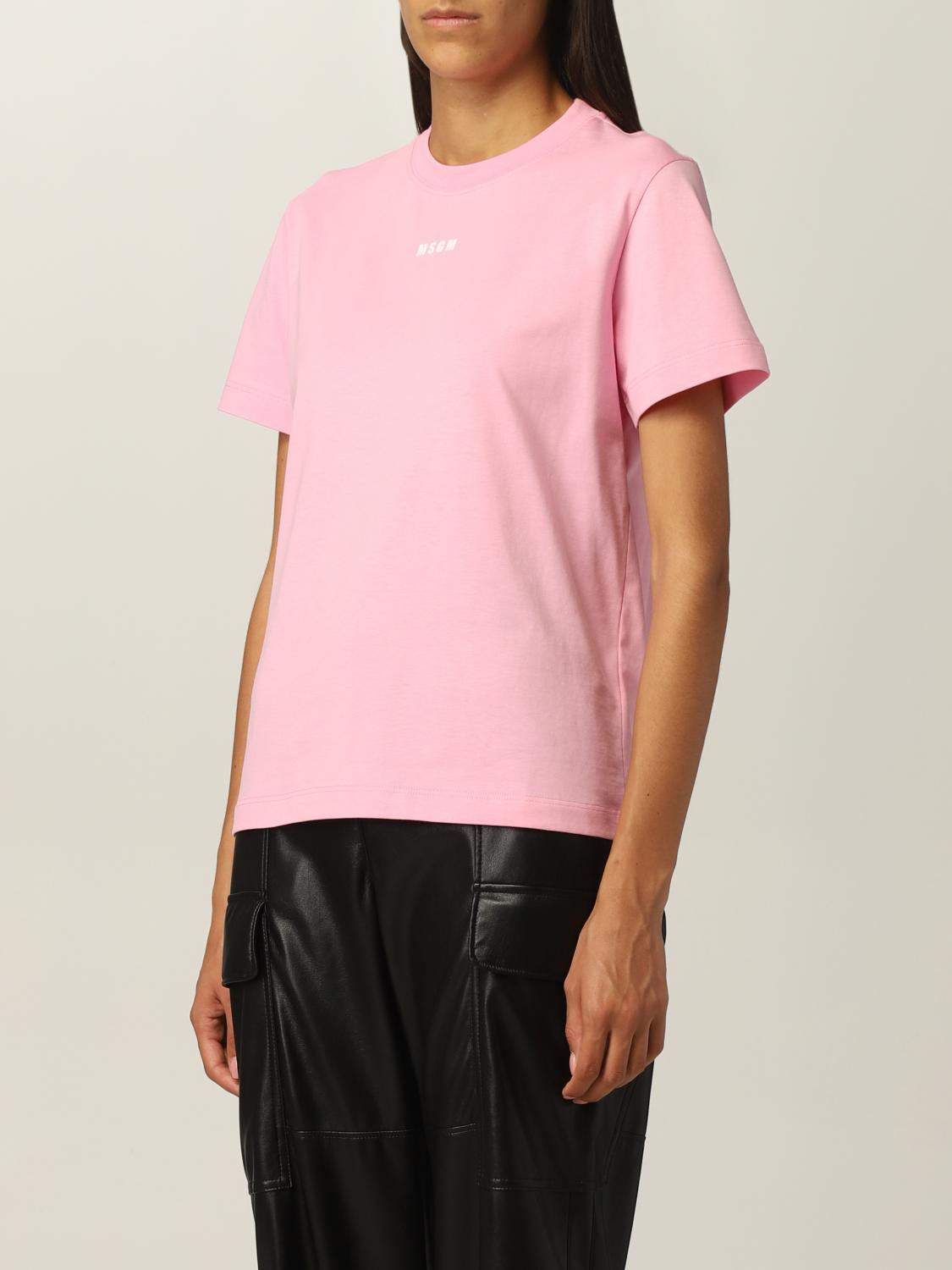 MSGM: t-shirt with logo - Pink | T-Shirt Msgm 2000MDM500200002 GIGLIO.COM