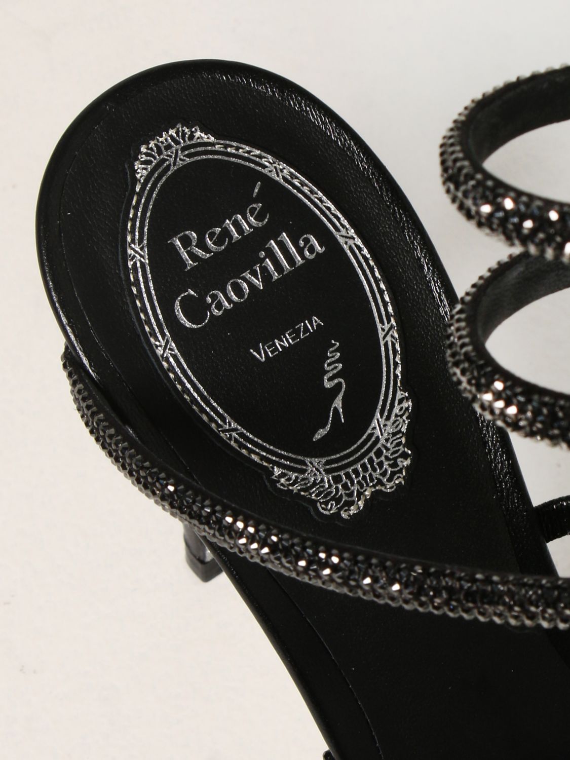 Sandali con tacco Rene Caovilla: Sandalo Cleo René Caovilla in raso con cristalli nero 4