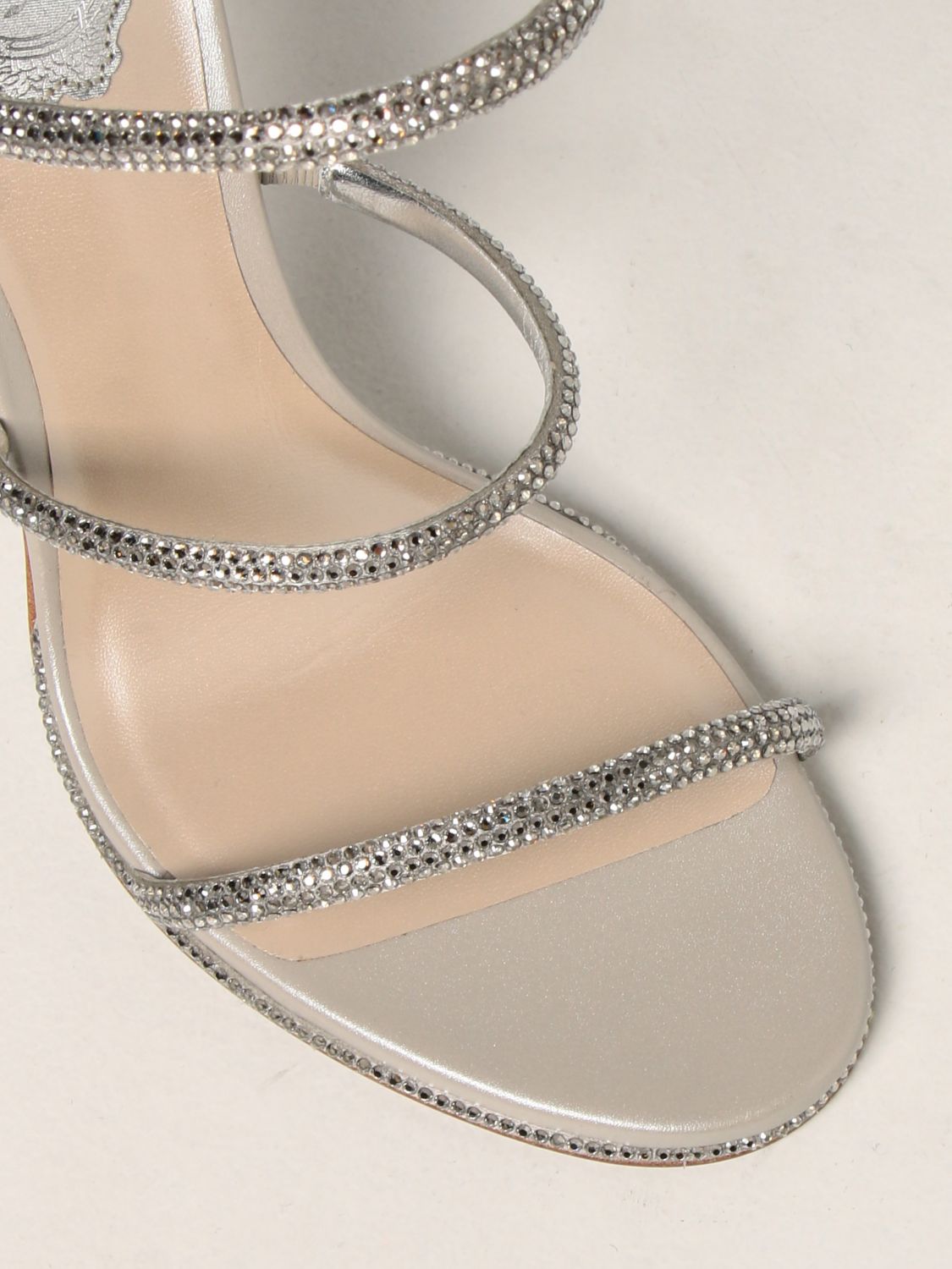 Sandali con tacco Rene Caovilla: Sandalo Cleo René Caovilla in raso con cristalli argento 4