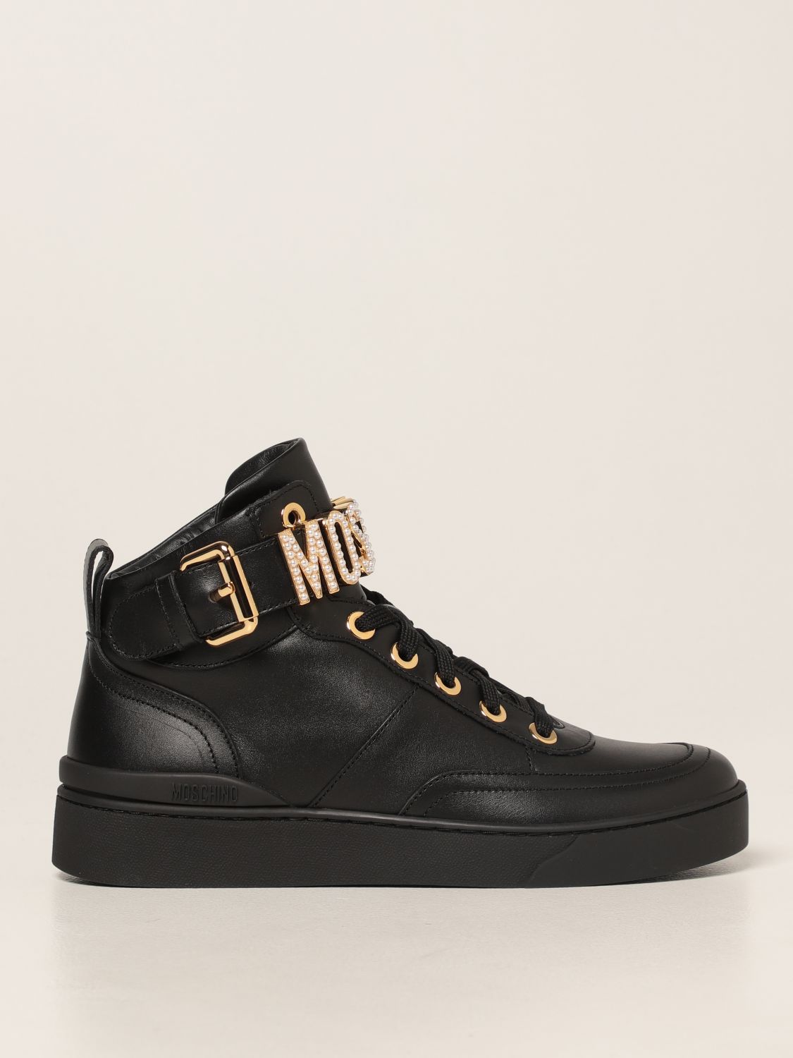 MOSCHINO COUTURE: sneakers in smooth leather - Black | Moschino Couture ...