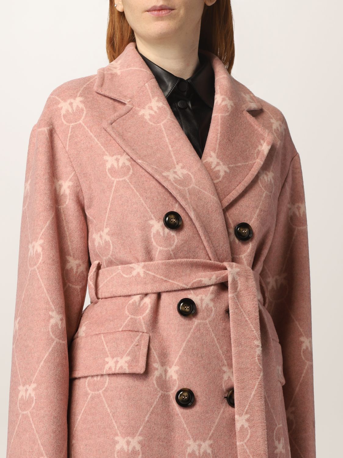 PINKO: coat in wool blend with monogram - Black