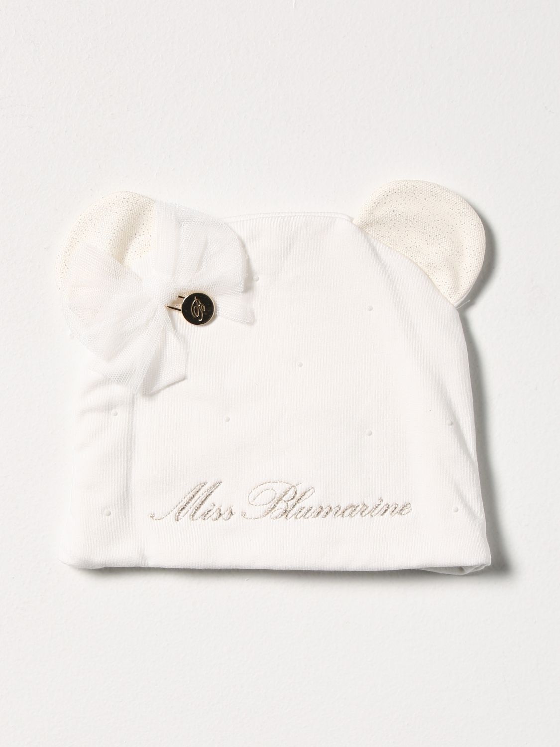 Cappello neonato Miss Blumarine: Cappello a berretto Miss Blumarine con logo panna 1
