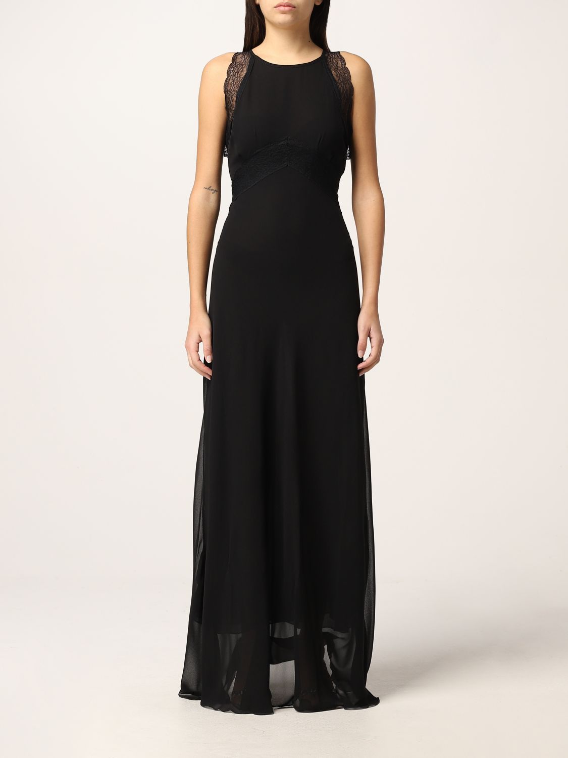 Anna Molinari Outlet: long dress with lace inserts - Black | Anna ...