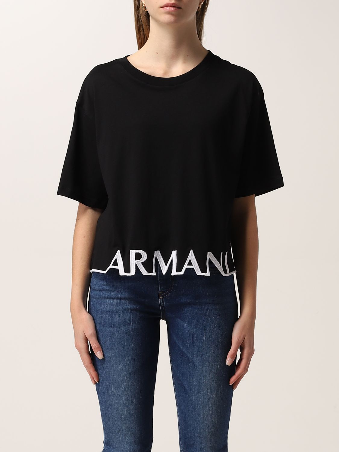 ARMANI EXCHANGE: cotton T-shirt with logo - Black | Armani Exchange t ...