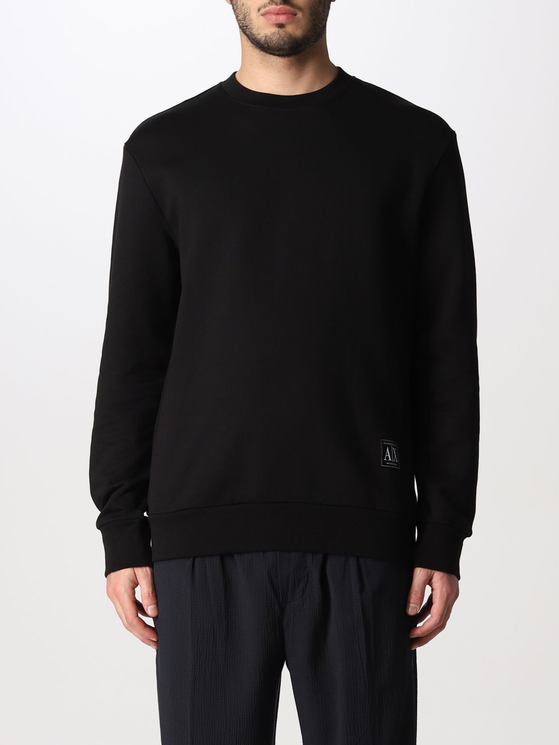 ARMANI EXCHANGE: cotton sjumper eatshirt with logo - Black | Sweatshirt ...