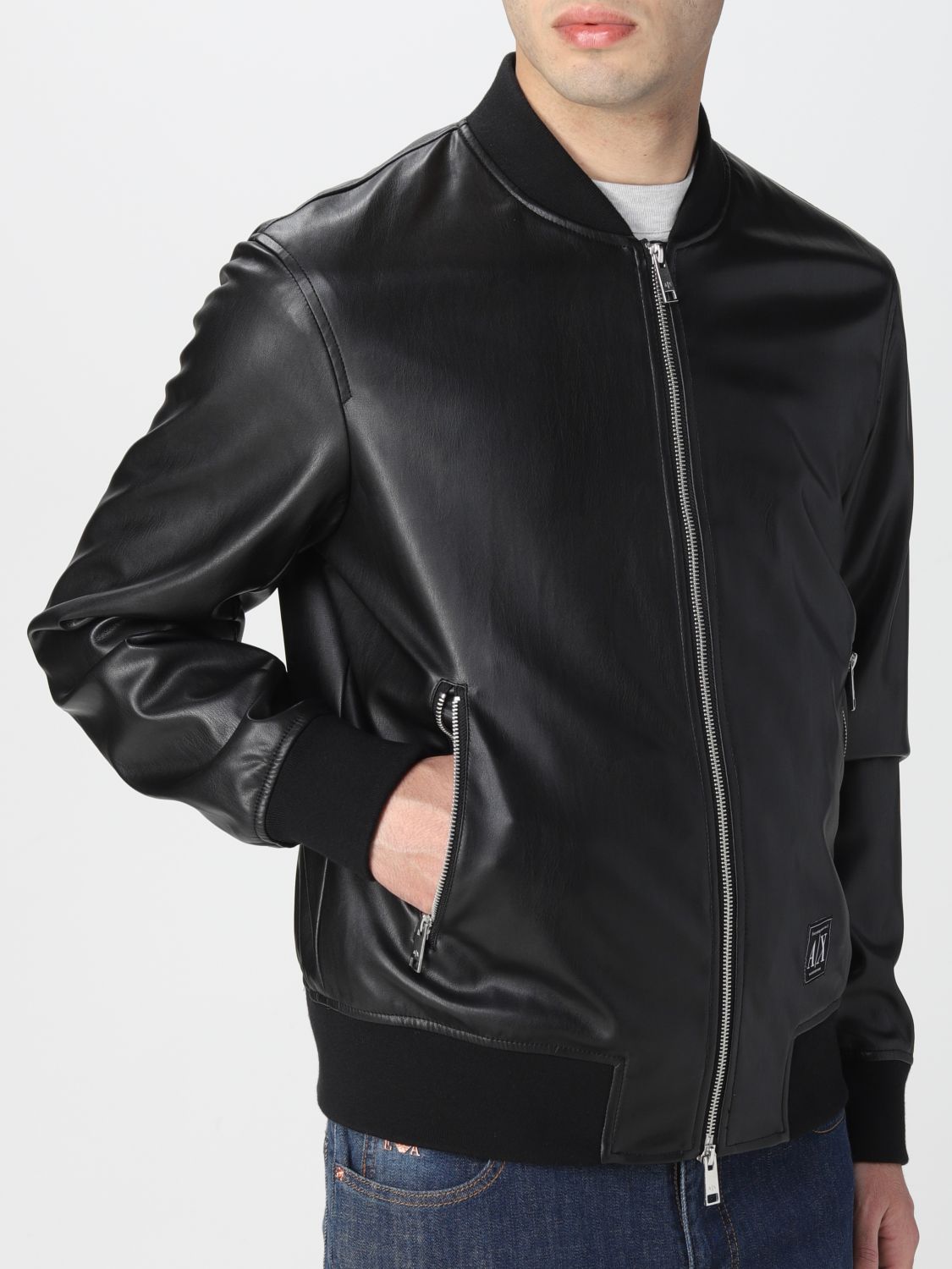 ARMANI EXCHANGE: synthetic leather bomber jacket - Black | Armani ...
