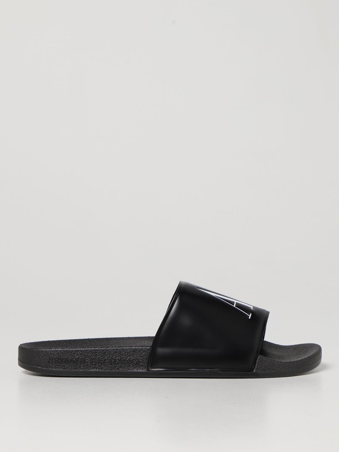 Armani Exchange Slide Sandals In Fabric In Black | ModeSens