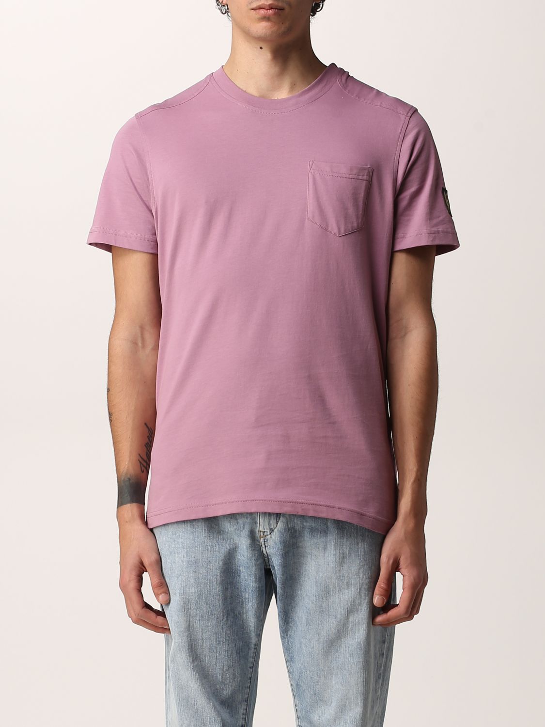 T-shirt Belstaff: T-shirt Belstaff in cotone con logo lavanda 1