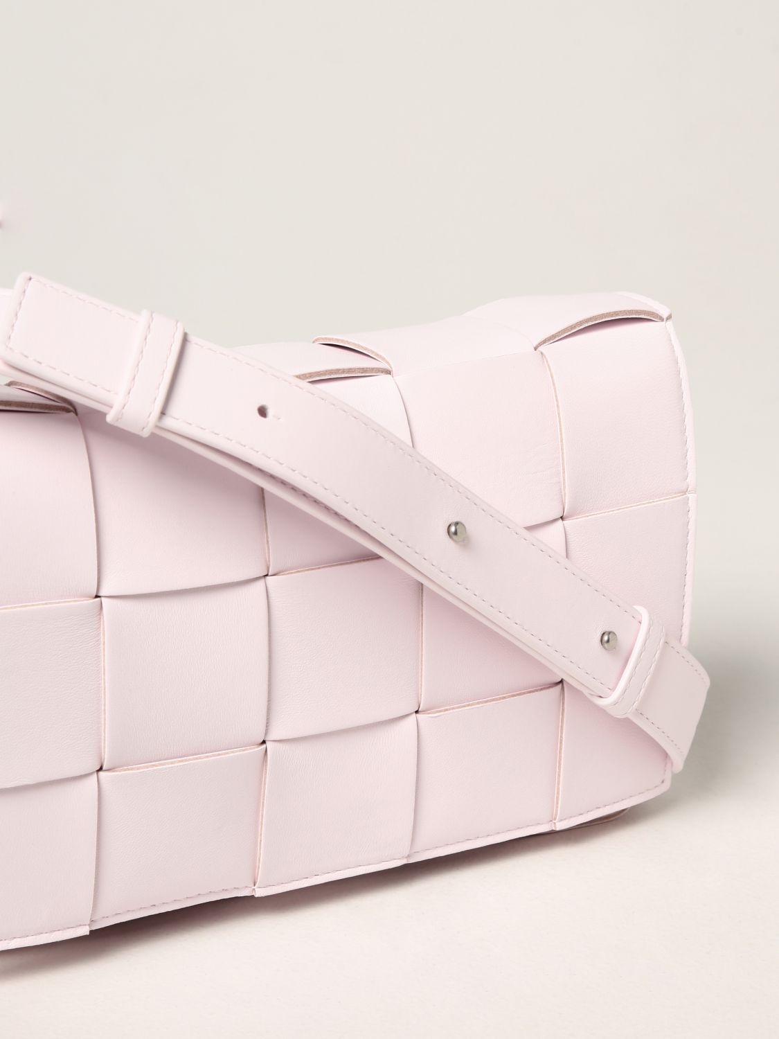 Bottega Veneta Light Pink Beige Leather Woven Purse with Crossbody Str –  AvaMaria