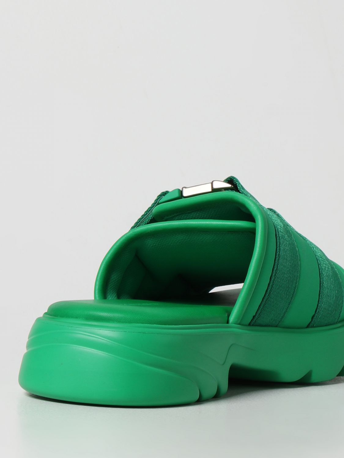 Sandalen Bottega Veneta: Bottega Veneta Flash Flat Sandale aus Gummi und Canvas grün 3