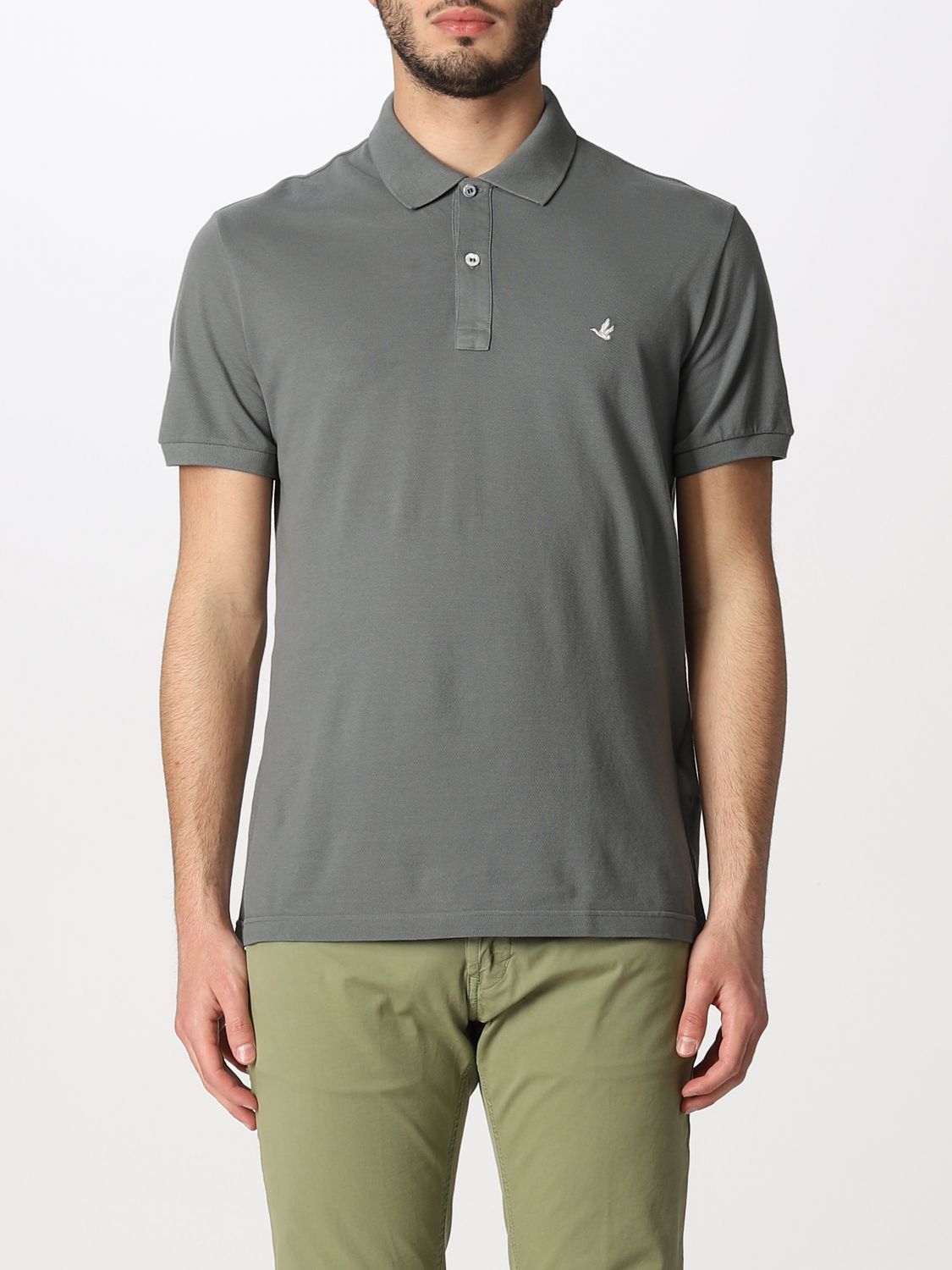Brooksfield Polo Shirt In Cotton With Logo In Charcoal