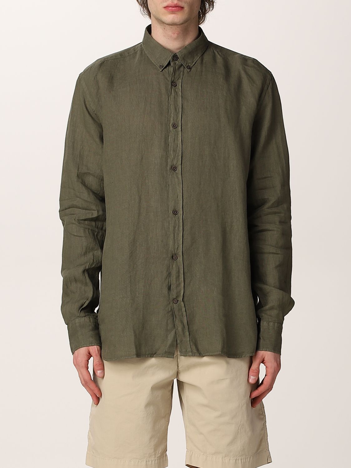 BROOKSFIELD: linen shirt - Military | Brooksfield shirt 202AS050 online ...