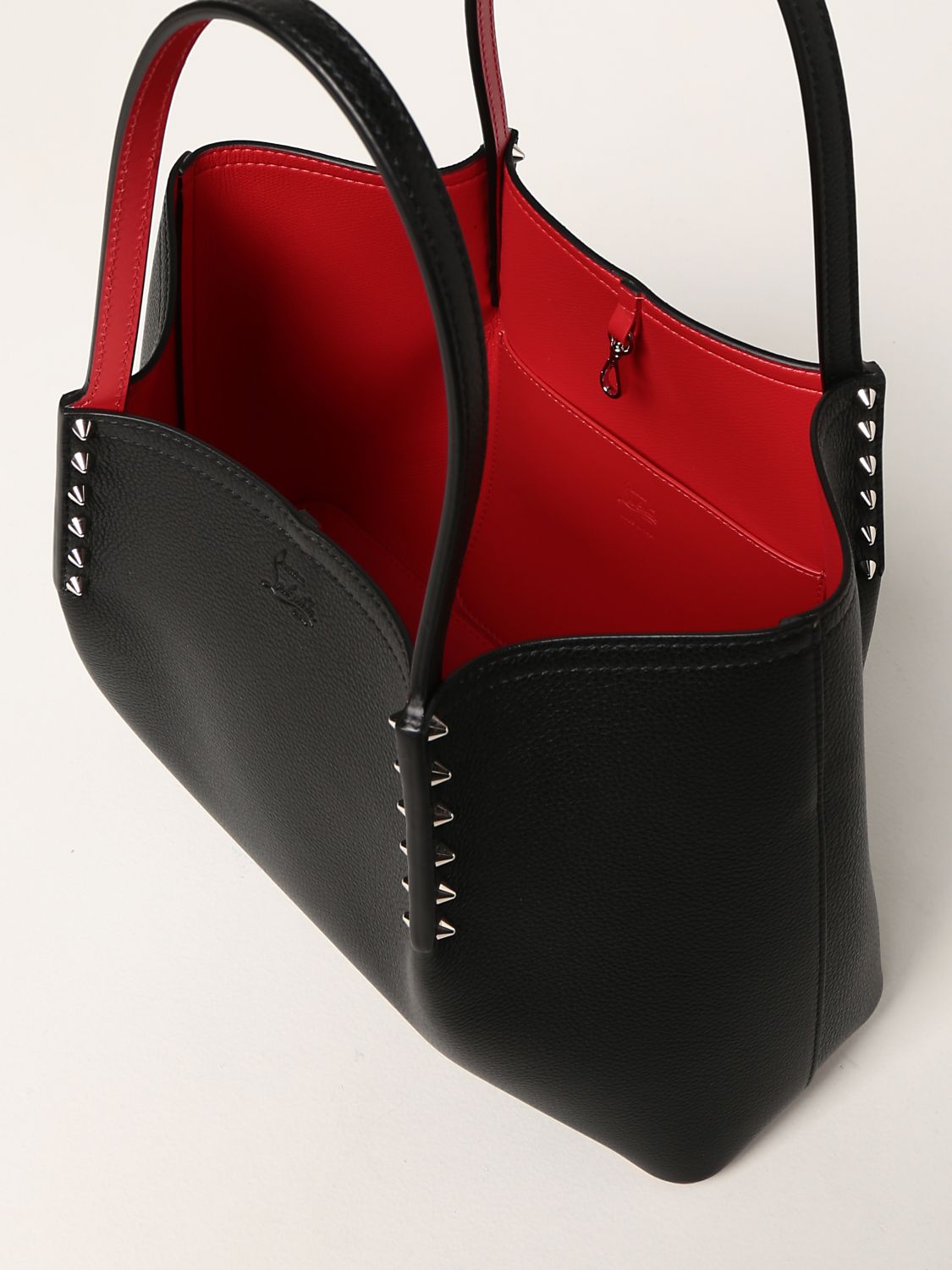 CHRISTIAN LOUBOUTIN: Cabarock leather bag with spikes - Black