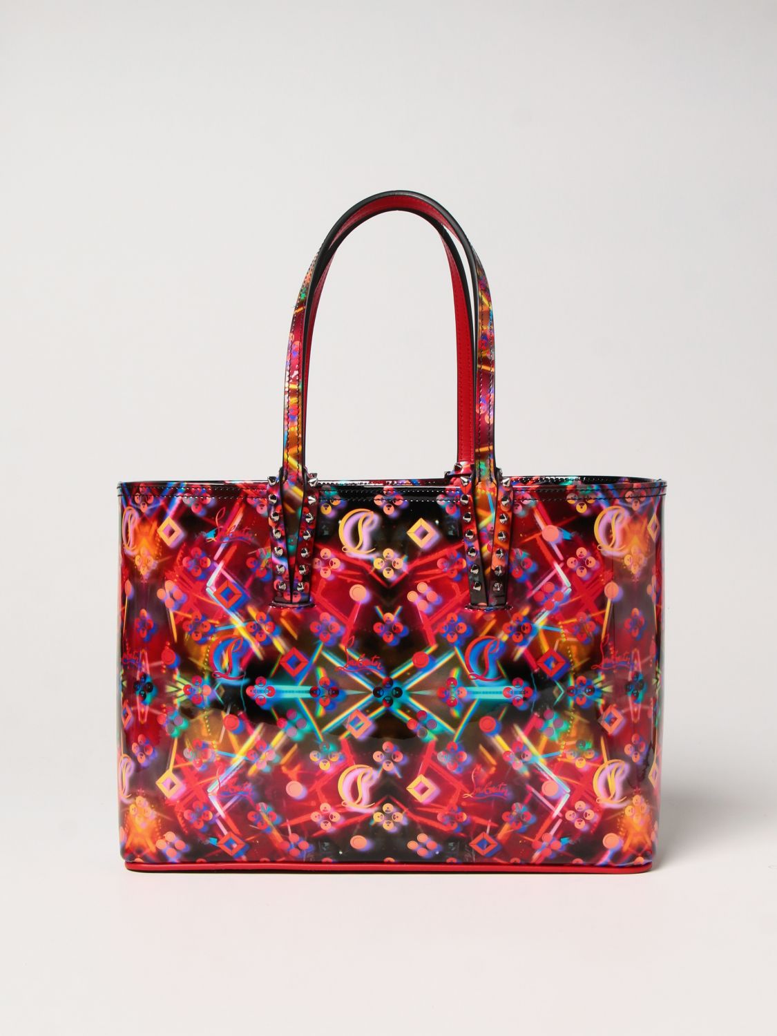 CHRISTIAN LOUBOUTIN: Cabata patent leather bag with discolaser print ...