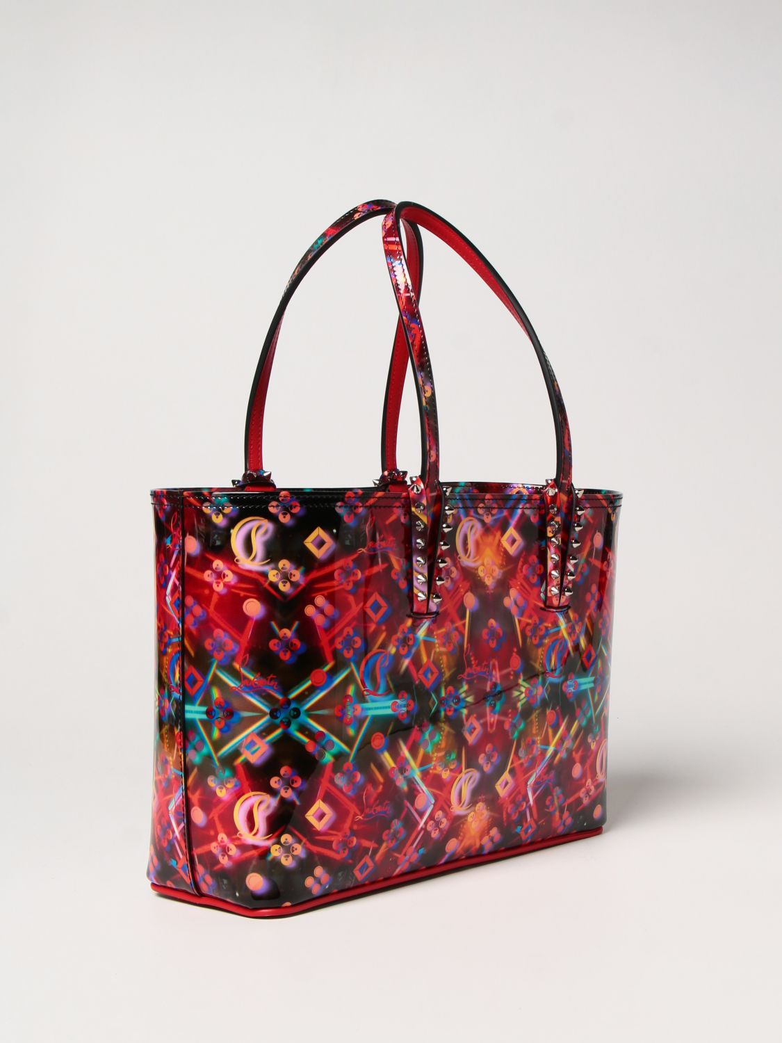 CHRISTIAN LOUBOUTIN: Cabata patent leather bag with discolaser print ...