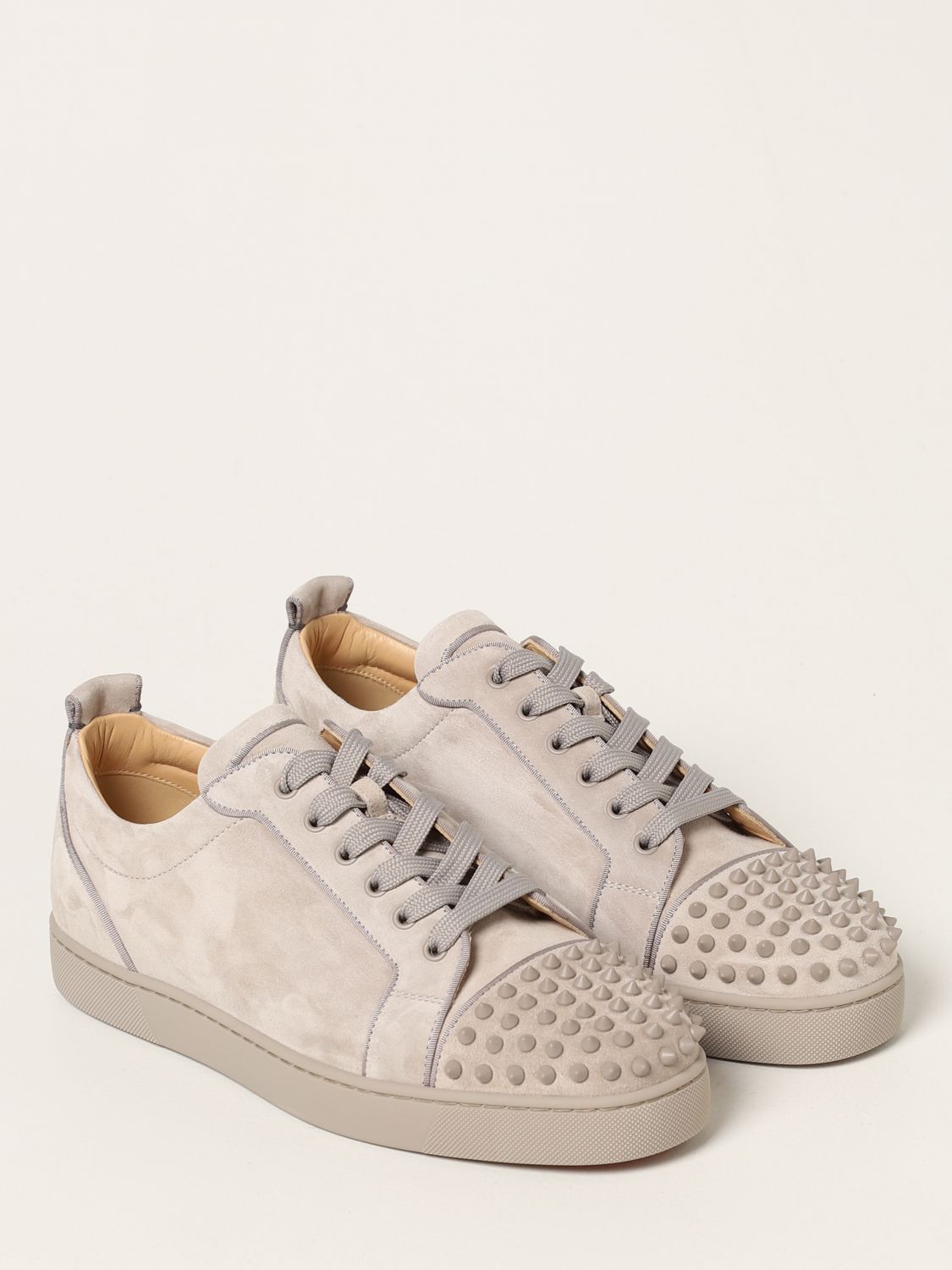 CHRISTIAN LOUBOUTIN: Louis Junior Spikes Orlato suede sneakers - Grey