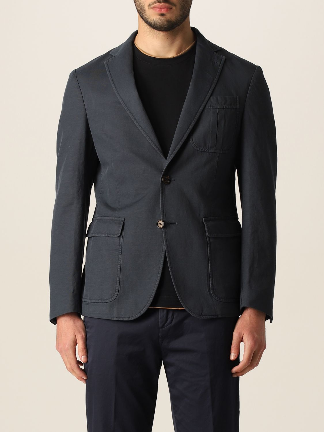ELEVENTY: single-breasted linen suit - Blue | Eleventy jacket