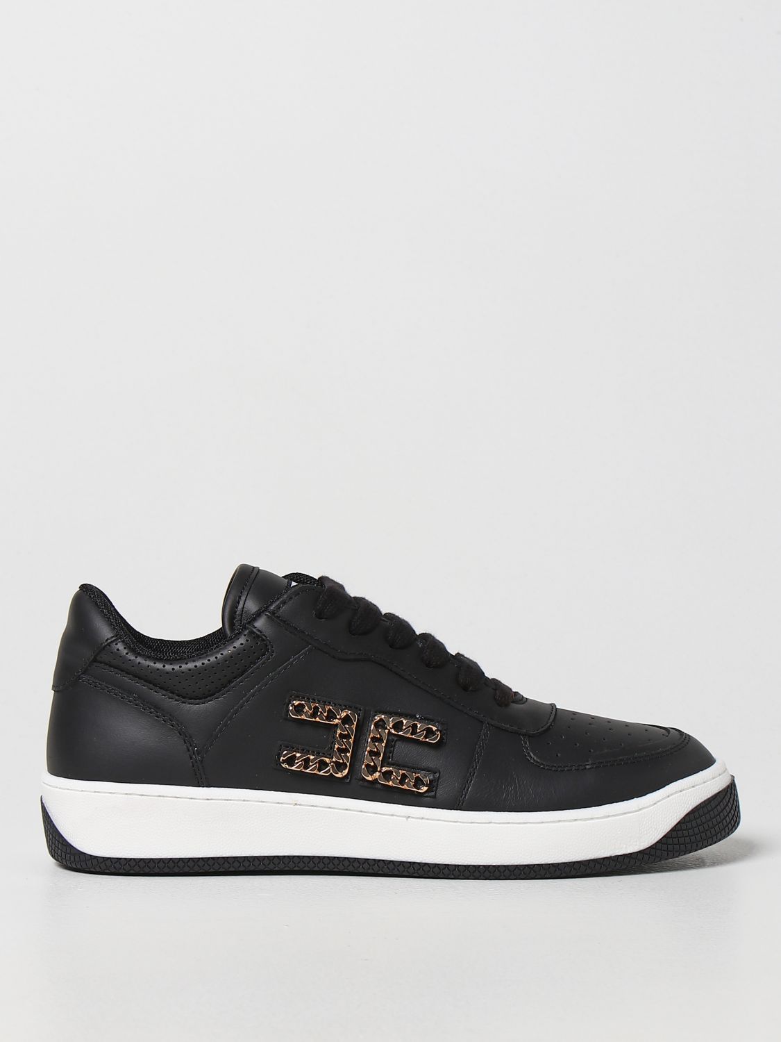 ELISABETTA FRANCHI: sneakers in leather with logo - Black | Elisabetta ...