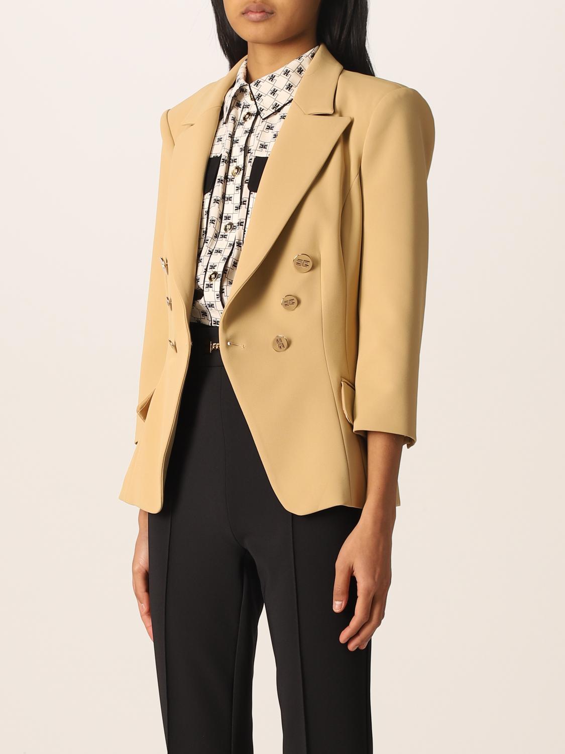 ELISABETTA FRANCHI: double-breasted jacket - Camel | Blazer Elisabetta  Franchi GI011 GIGLIO.COM