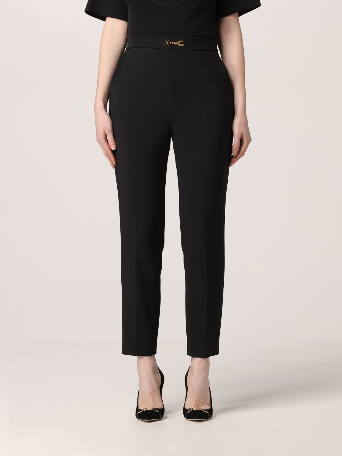 ELISABETTA FRANCHI: pants with horsebit - Black | Elisabetta Franchi ...