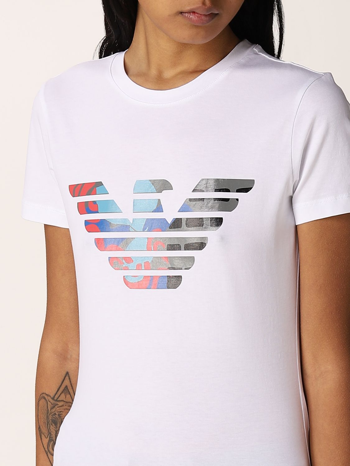 Emporio Armani Outlet: T-shirt with eagle logo print - White | Emporio  Armani t-shirt 3L2T7N2J07Z online on 