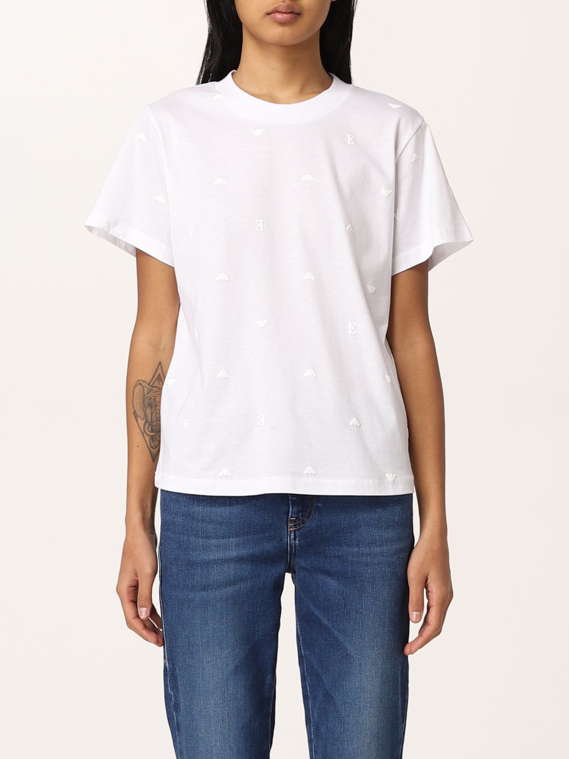 Emporio Armani Outlet: cotton T-shirt - White | Emporio Armani t-shirt  3L2T7P2J95Z online on 