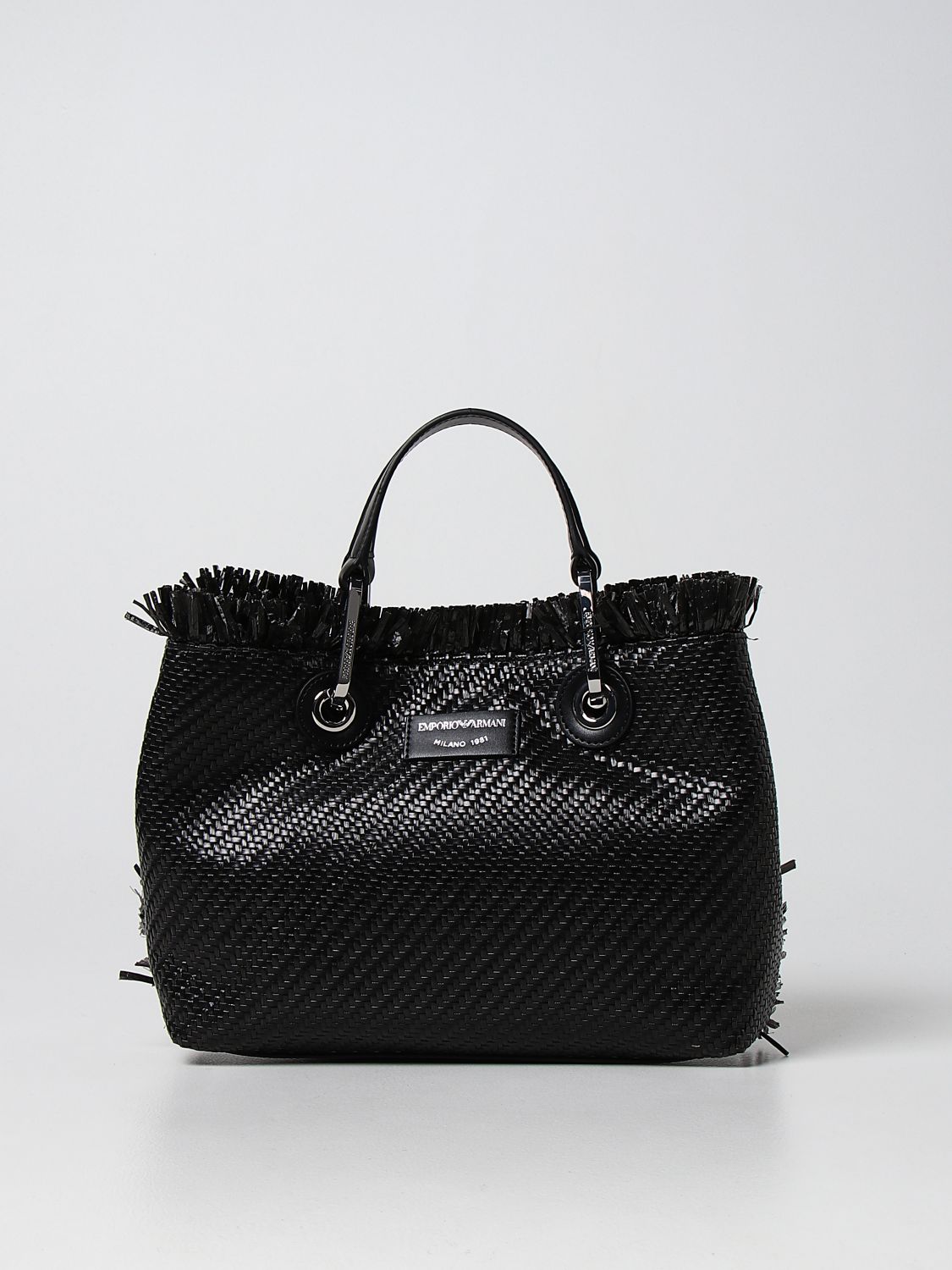 Emporio Armani Myea Bag In Woven Raffia In Black | ModeSens