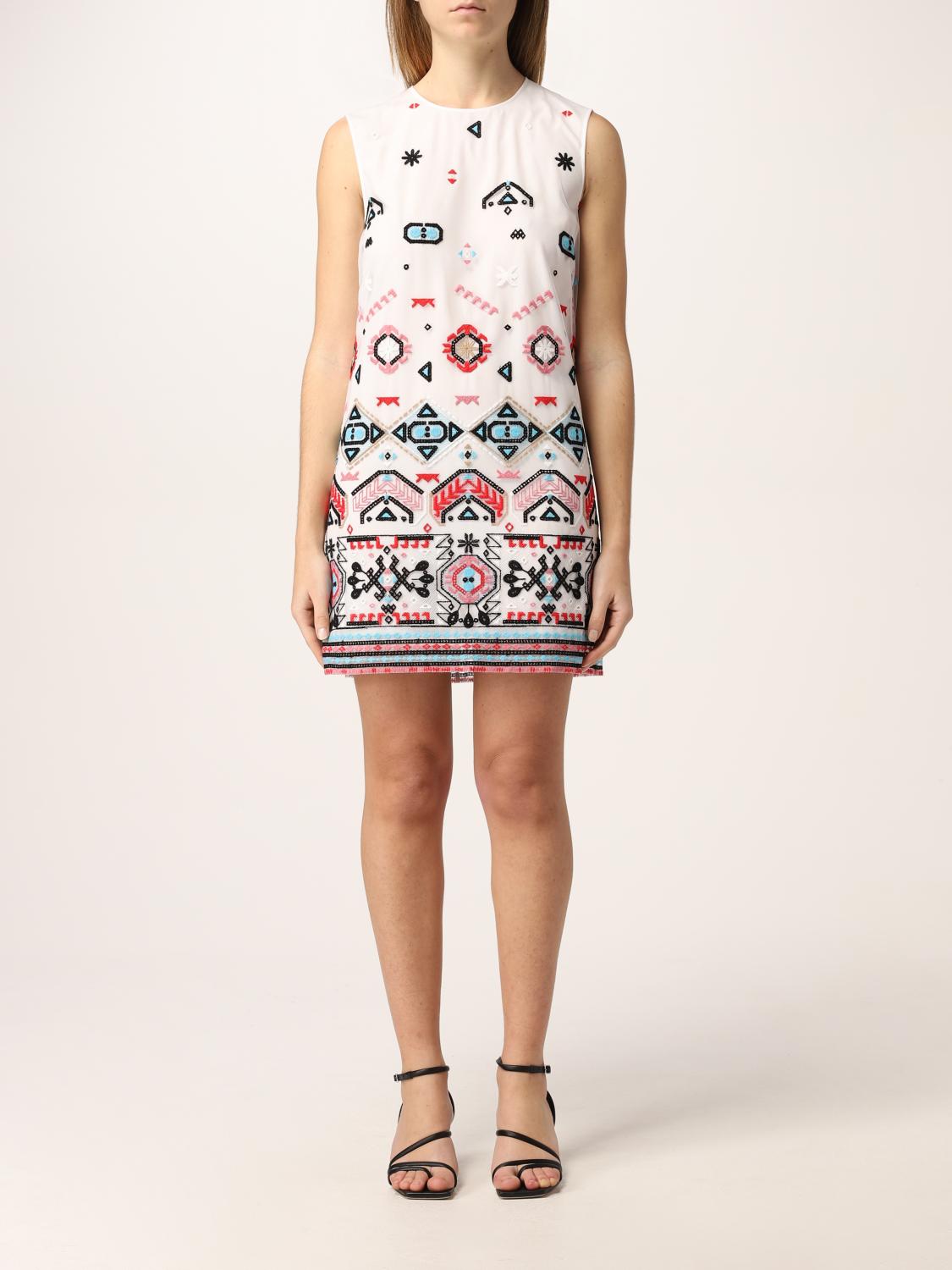 ERMANNO SCERVINO: Abito in tulle con ricamo etnico - Panna | Abito Ermanno  Scervino D402Q332BQKQ GIGLIO.COM