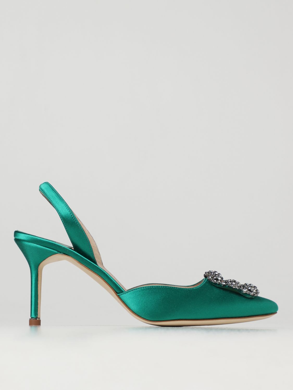 Manolo Blahnik Hangisli Satin Slingbacks In Emerald | ModeSens