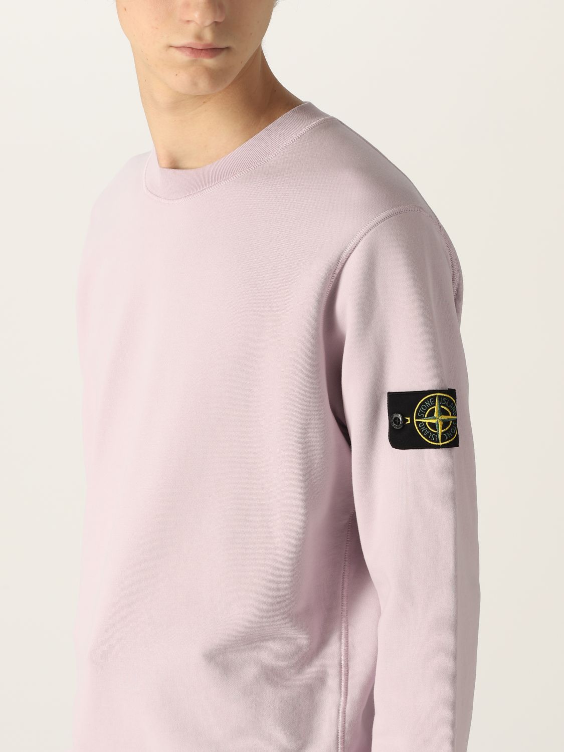 STONE ISLAND: sweatshirt in garment-dyed cotton - Pink | Sweatshirt ...
