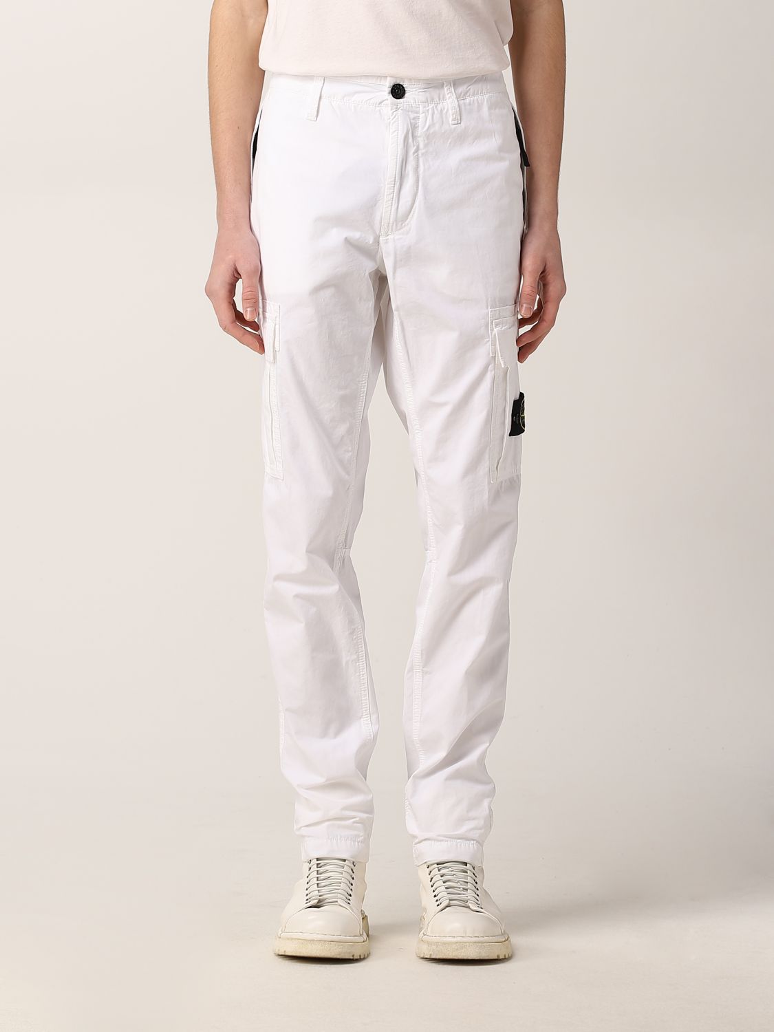 STONE ISLAND: pants in brushed cotton canvas - White Stone Island pants 303WA online on