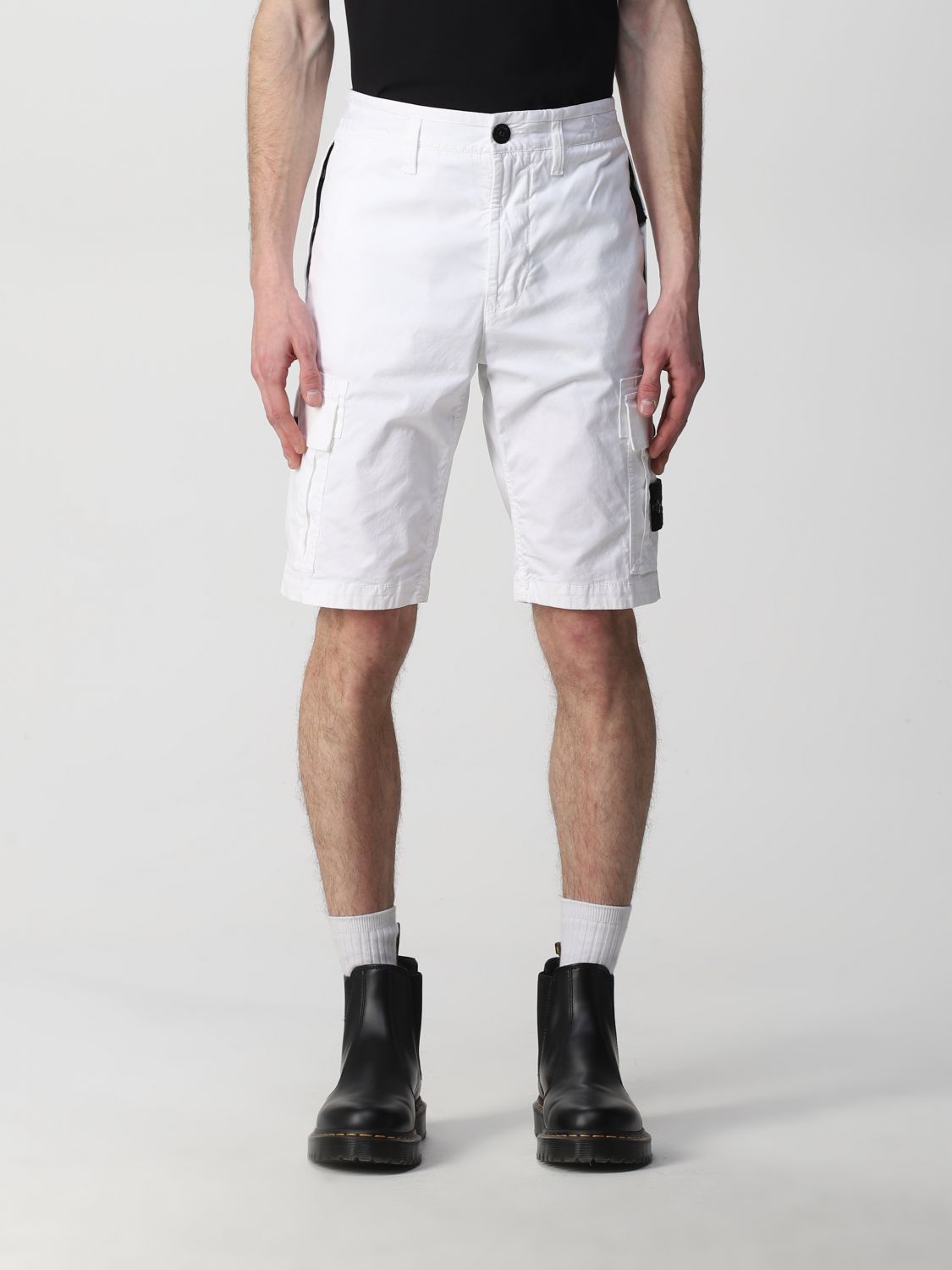 STONE ISLAND: cargo bermuda shorts in Supima® cotton - White | Stone Island short on GIGLIO.COM