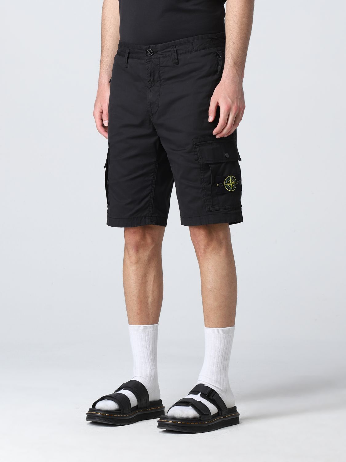 STONE ISLAND: cargo bermuda shorts in Supima® cotton - Black