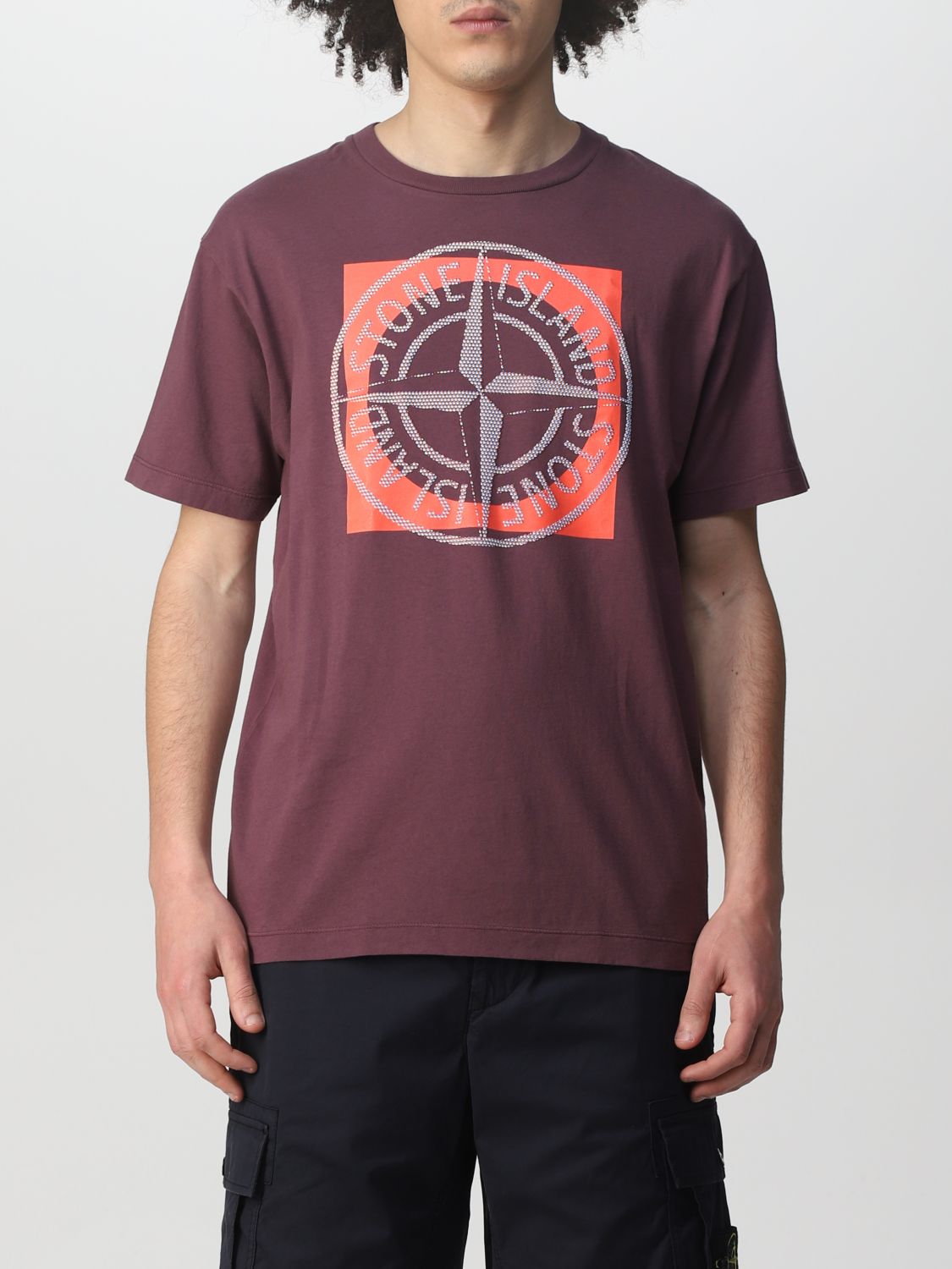 STONE ISLAND: T-shirt with Tricromia Two print - Crimson | Stone Island ...