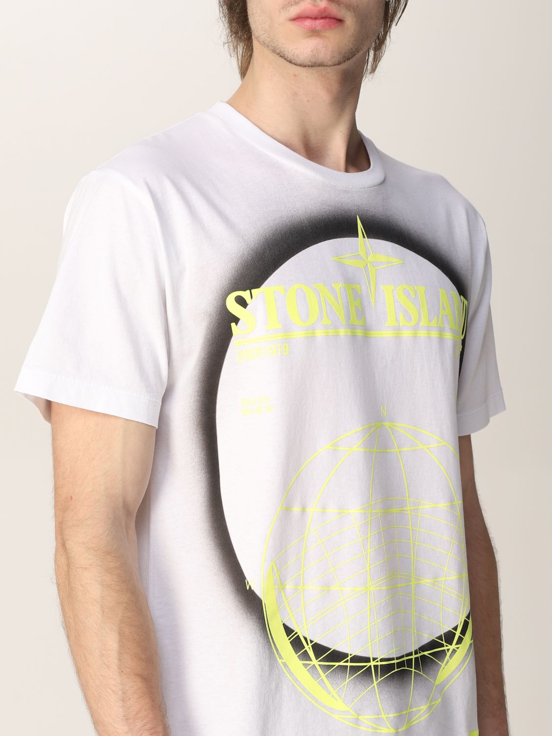 STONE ISLAND: T-shirt with eclipse print - White | Stone Island t-shirt ...
