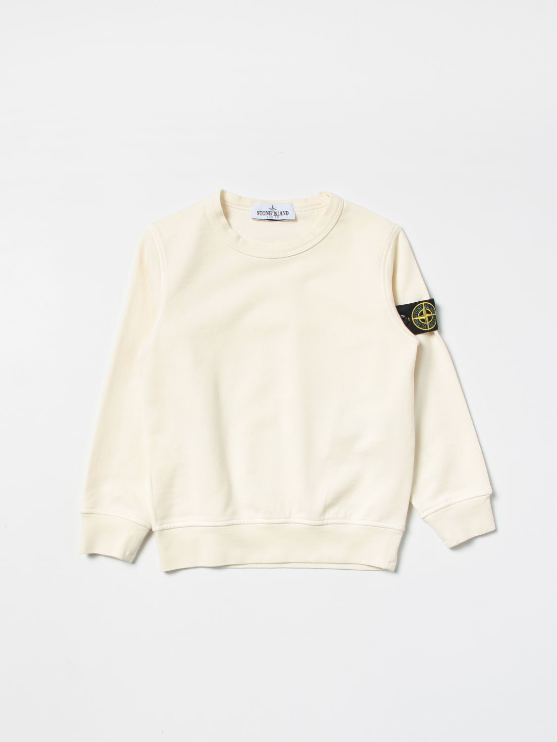 Stone Island Junior Kids' Cotton Sweatshirt With Logo In Yellow Cream