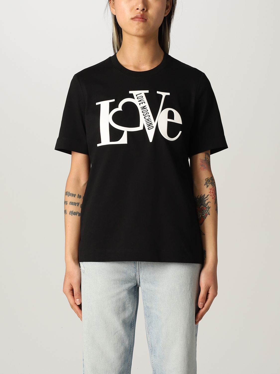 Love Moschino Outlet: cotton t-shirt with logo - Black | Love Moschino ...