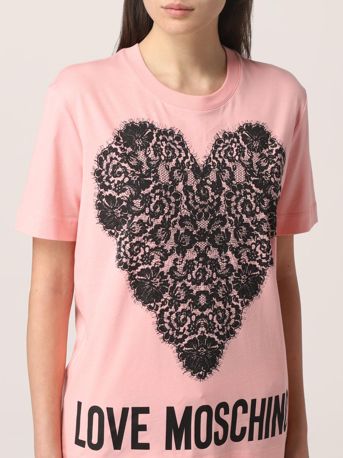 LOVE MOSCHINO Tshirt with maxi heart in lace Pink Love Moschino tshirt W4H0619M3876