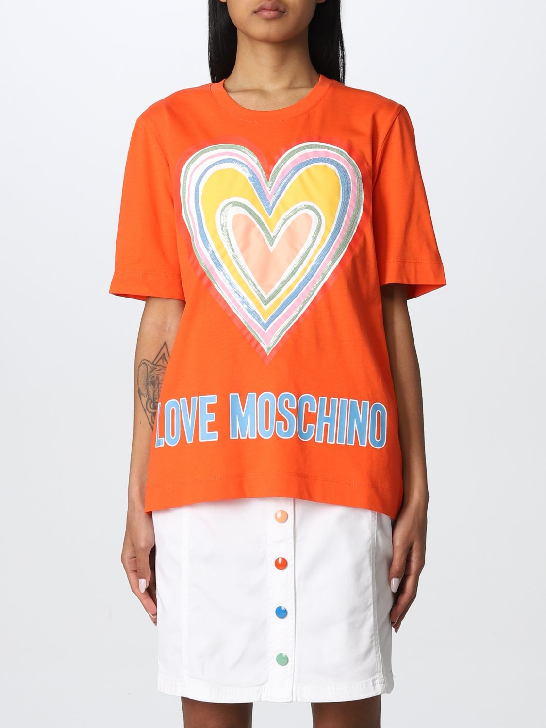 Love Moschino Basic T-shirt With Logo Print In Orange