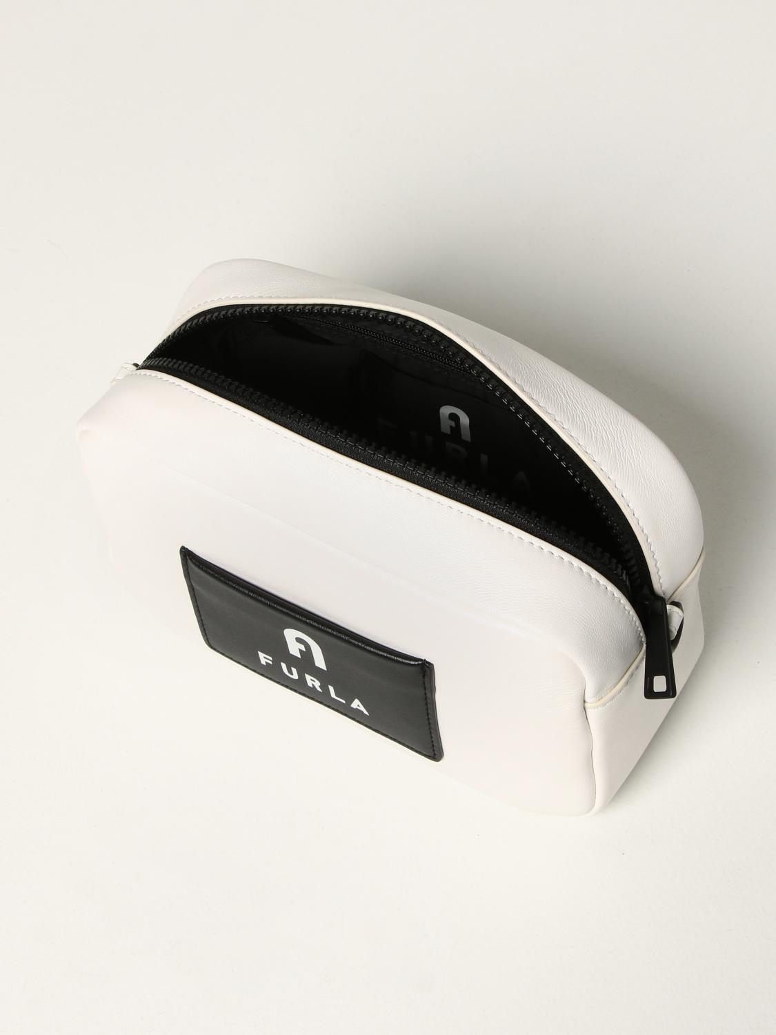 FURLA Iris mini camera bag in leather with logo Yellow Cream Furla