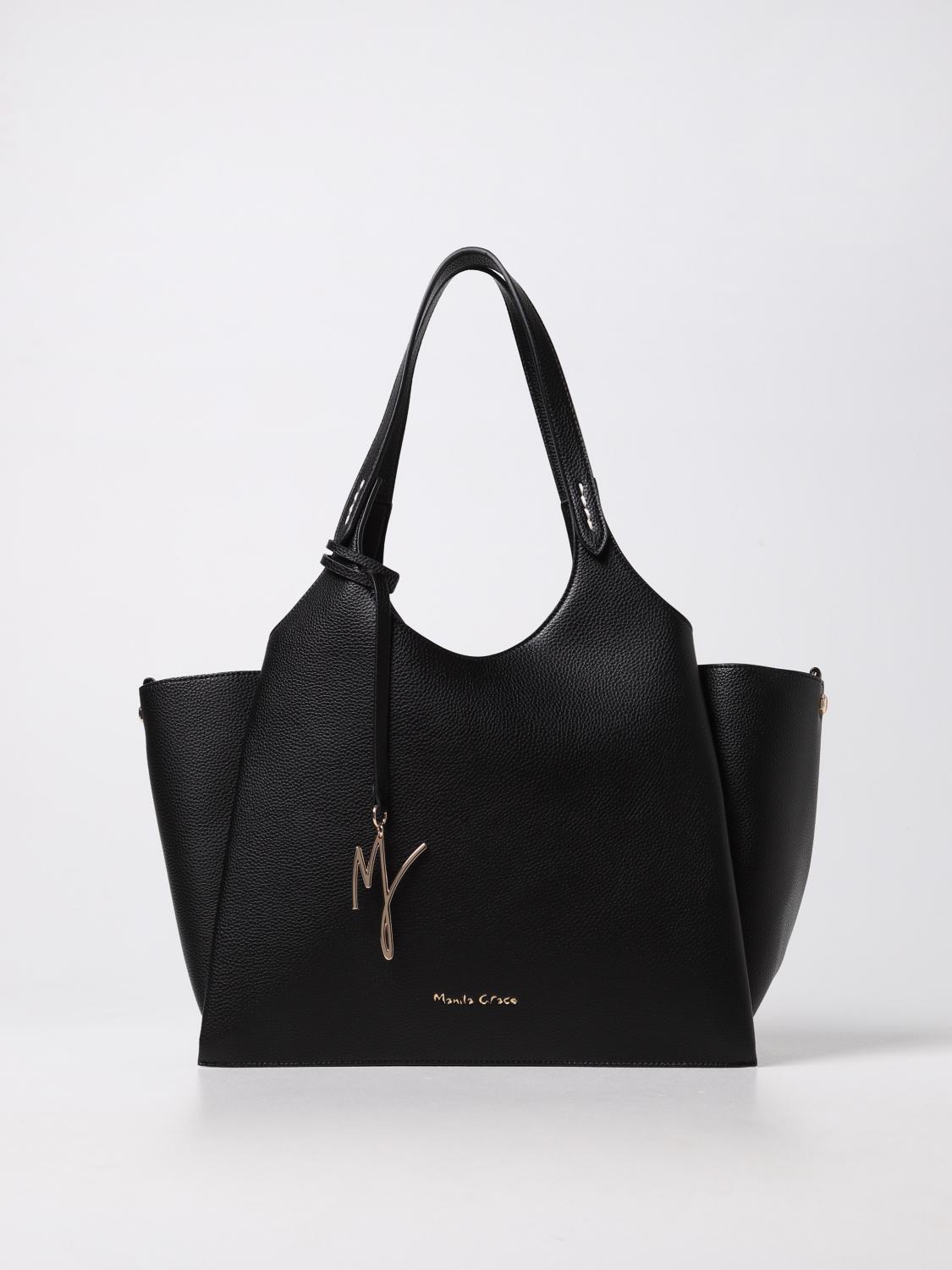 MANILA GRACE Blossom tote bag in synthetic leather Black Manila