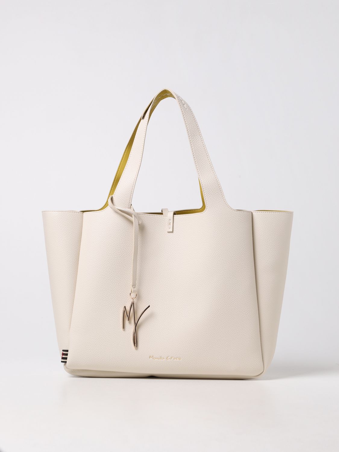 Manila Grace Demetra Tote Bag In Textured Synthetic Leather In Yellow ...