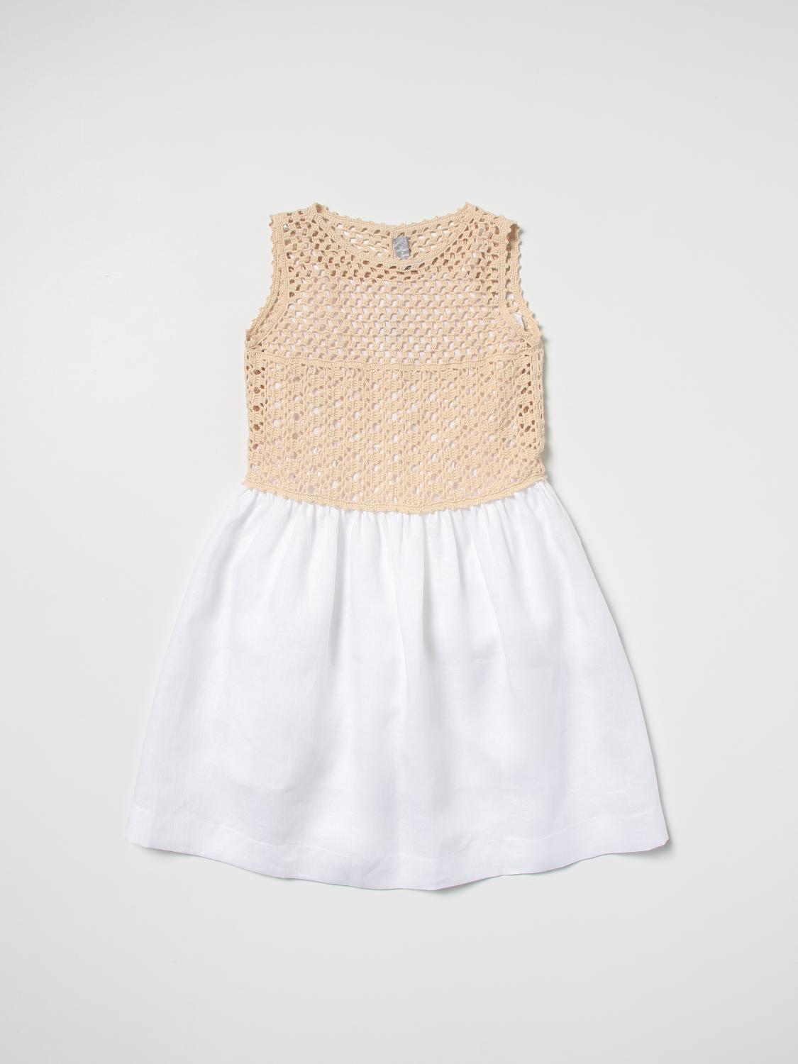 Il Gufo Crochet-top Linen Dress In White