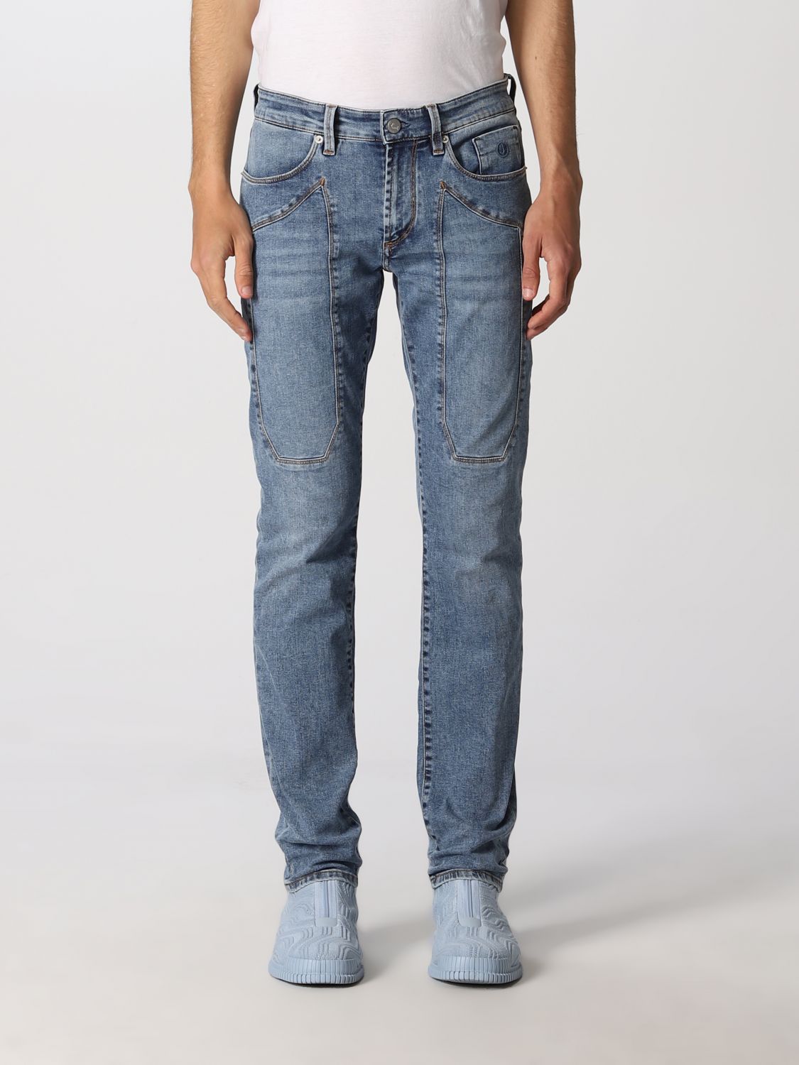 Jeckerson Slim Jeans With Patches In Stone Washed